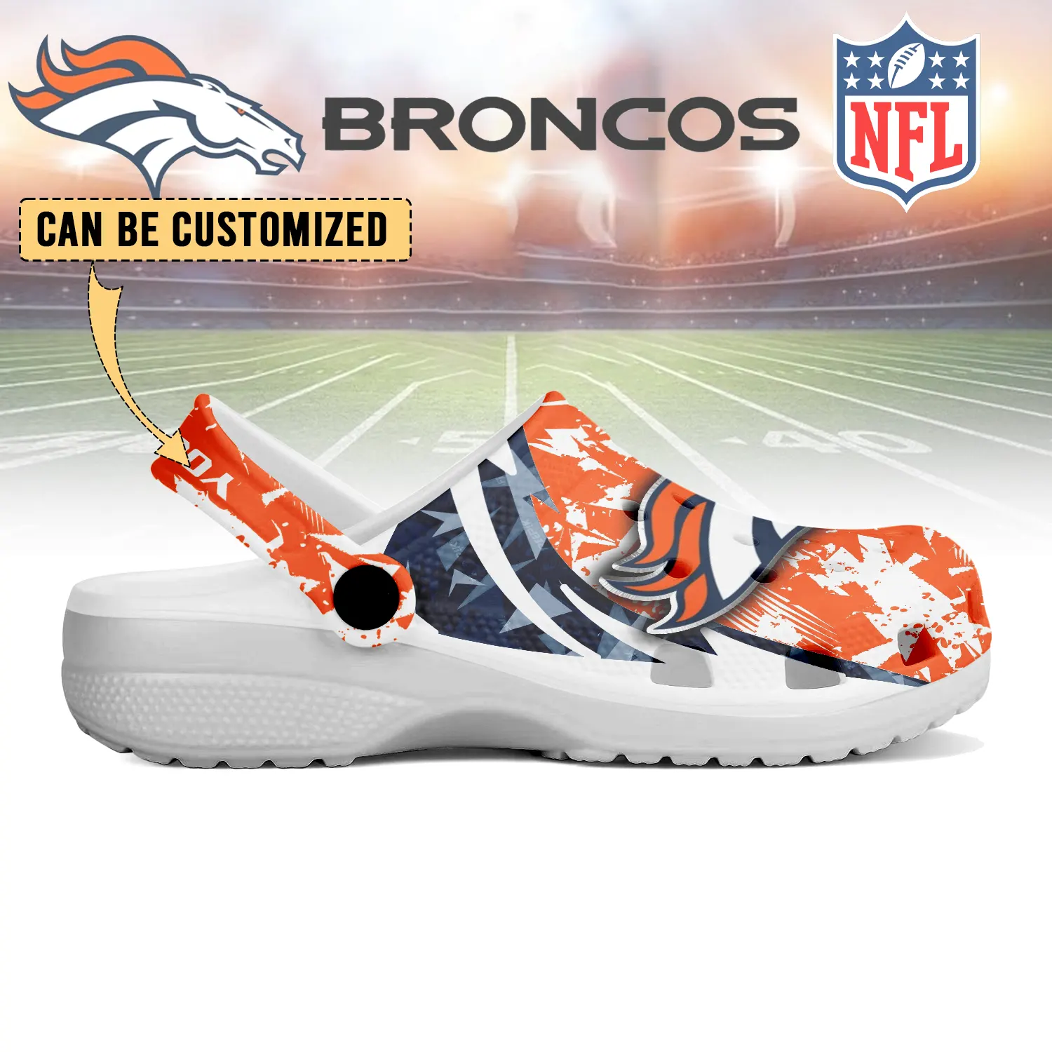 Merchidea Denver Broncos NFL Crocs Crocband Clogs Shoes Comfortable For Men Women and Kids