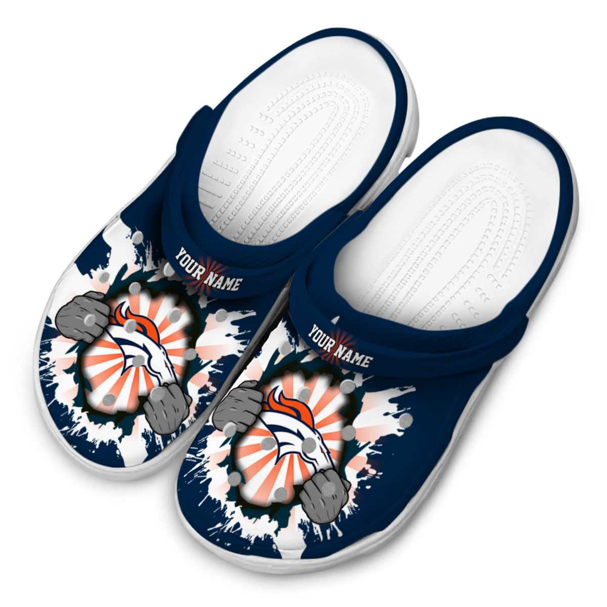 Merchidea Denver Broncos NFL Sport Crocs Crocband Clogs Shoes Comfortable For Men Women and Kids