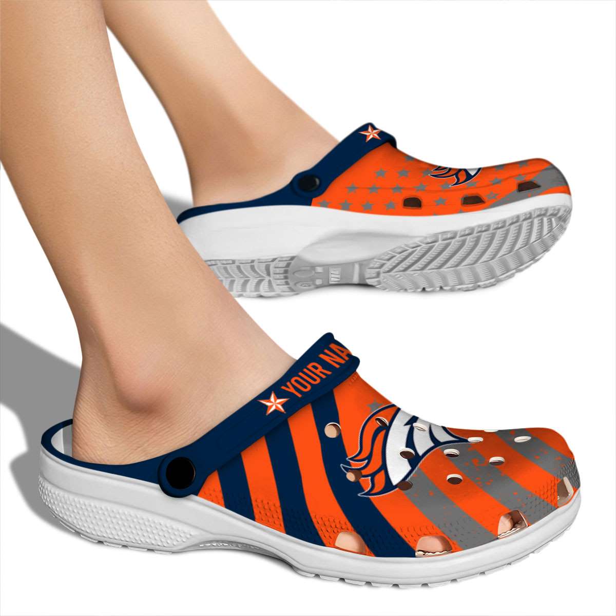 Merchidea Denver Broncos NFL Sport Crocs Crocband Clogs Shoes Comfortable For Men Women and Kids