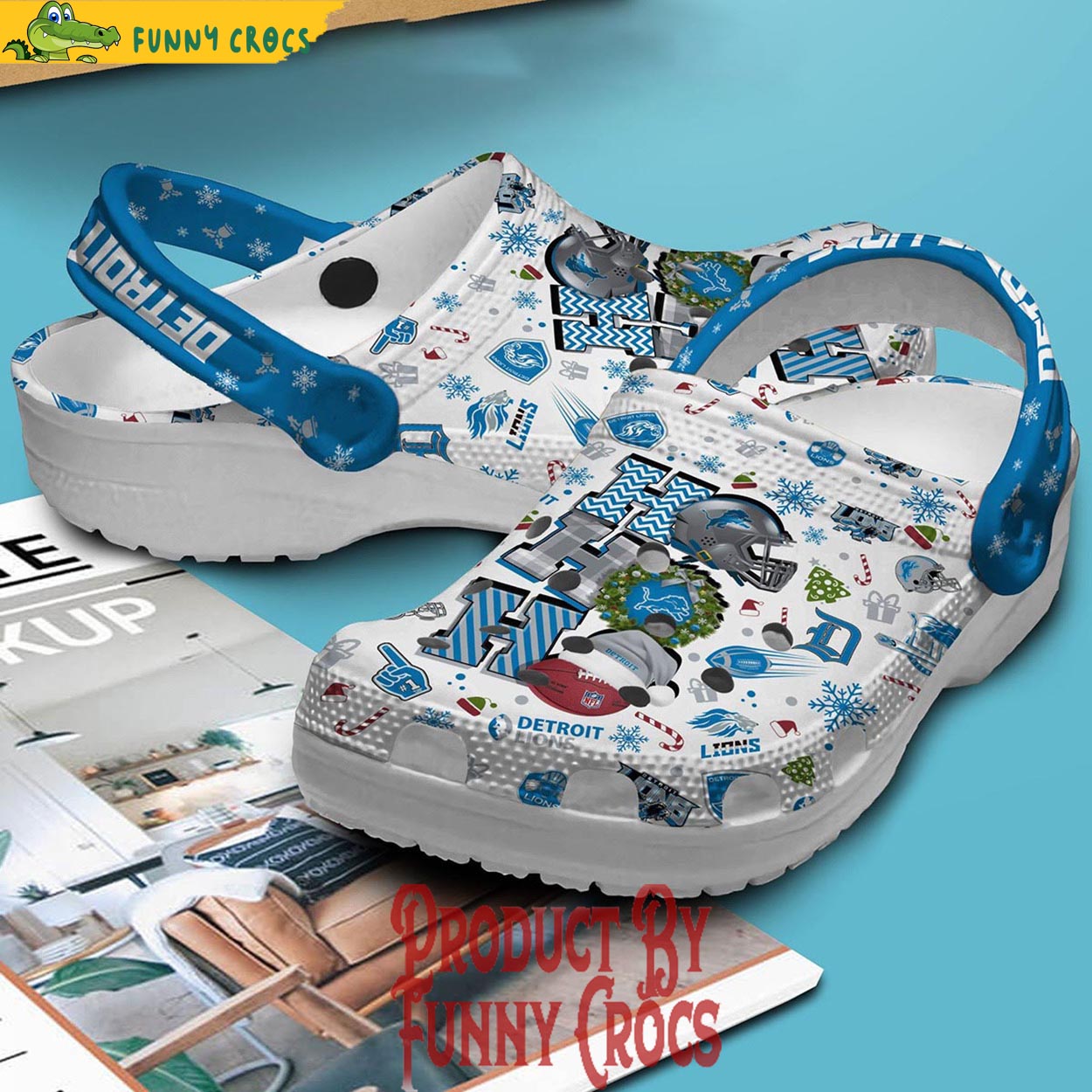 Merchidea Detroit Lions NFL Sport Christmas Crocs Crocband Clogs Shoes Comfortable For Men Women and Kids