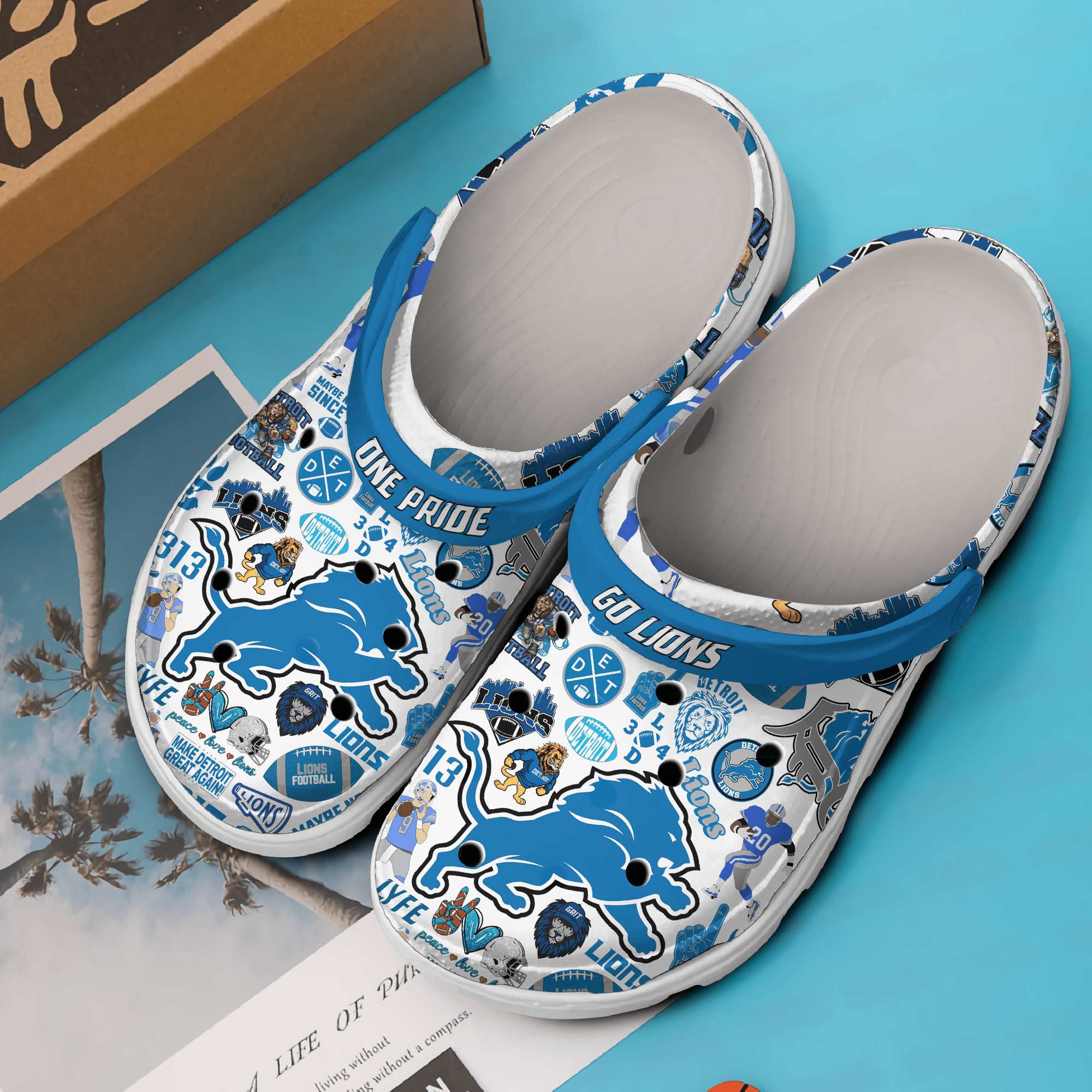 Merchidea Detroit Lions NFL Sport Crocs Crocband Clogs Shoes Comfortable For Men Women and Kids