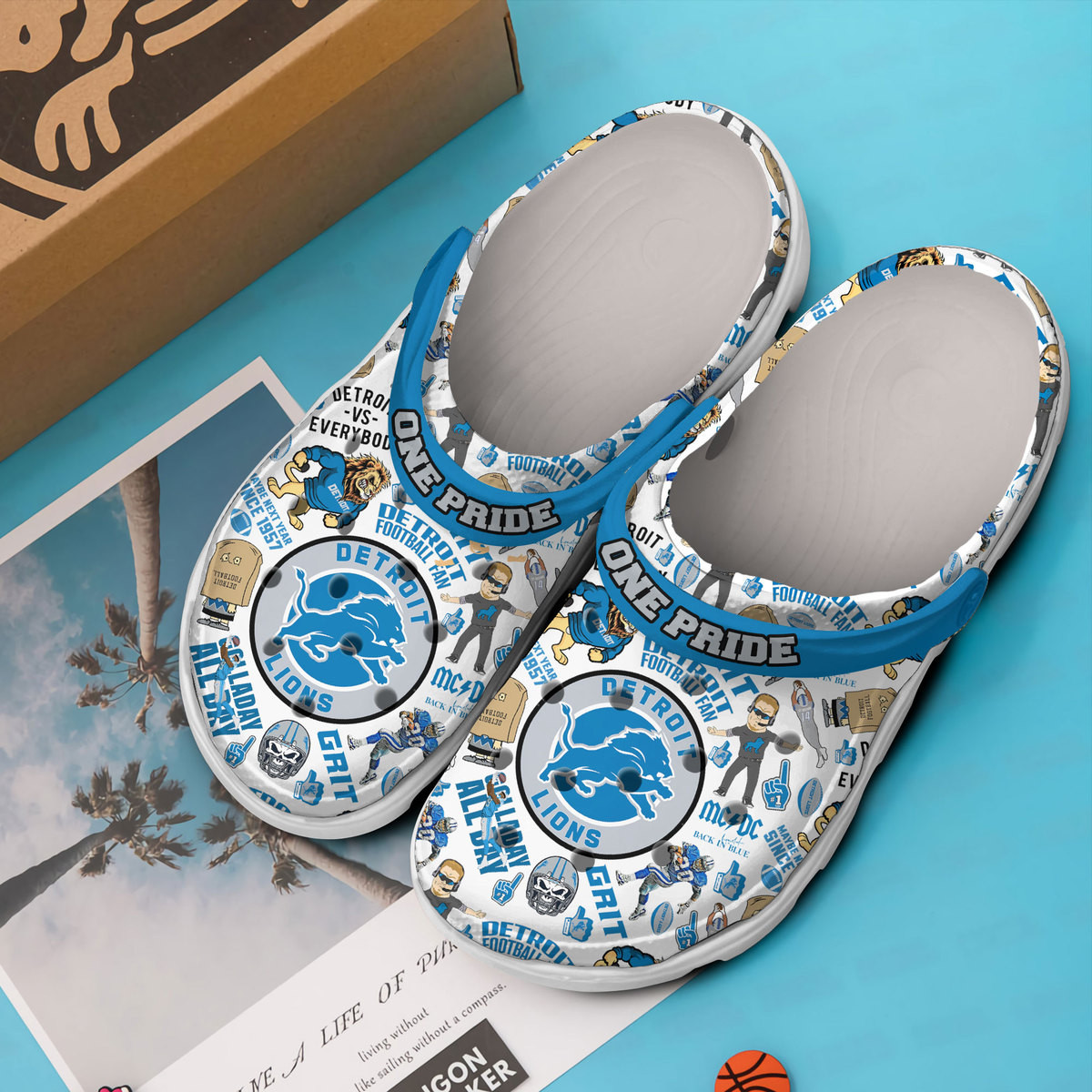 Merchidea Detroit Lions NFL Sport Crocs Crocband Clogs Shoes Comfortable For Men Women and Kids