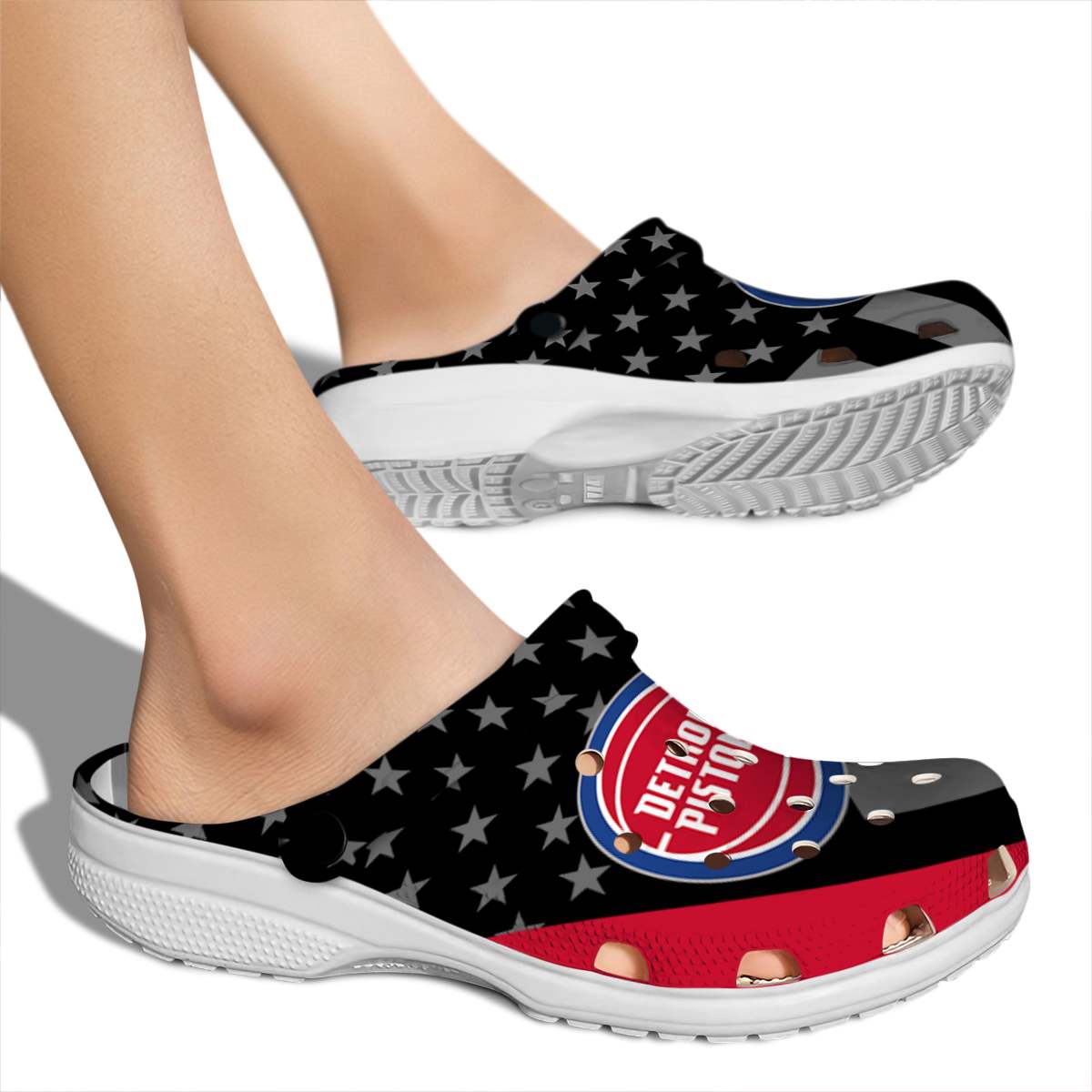Merchidea Detroit Pistons NBA Sport Crocs Crocband Clogs Shoes Comfortable For Men Women and Kids