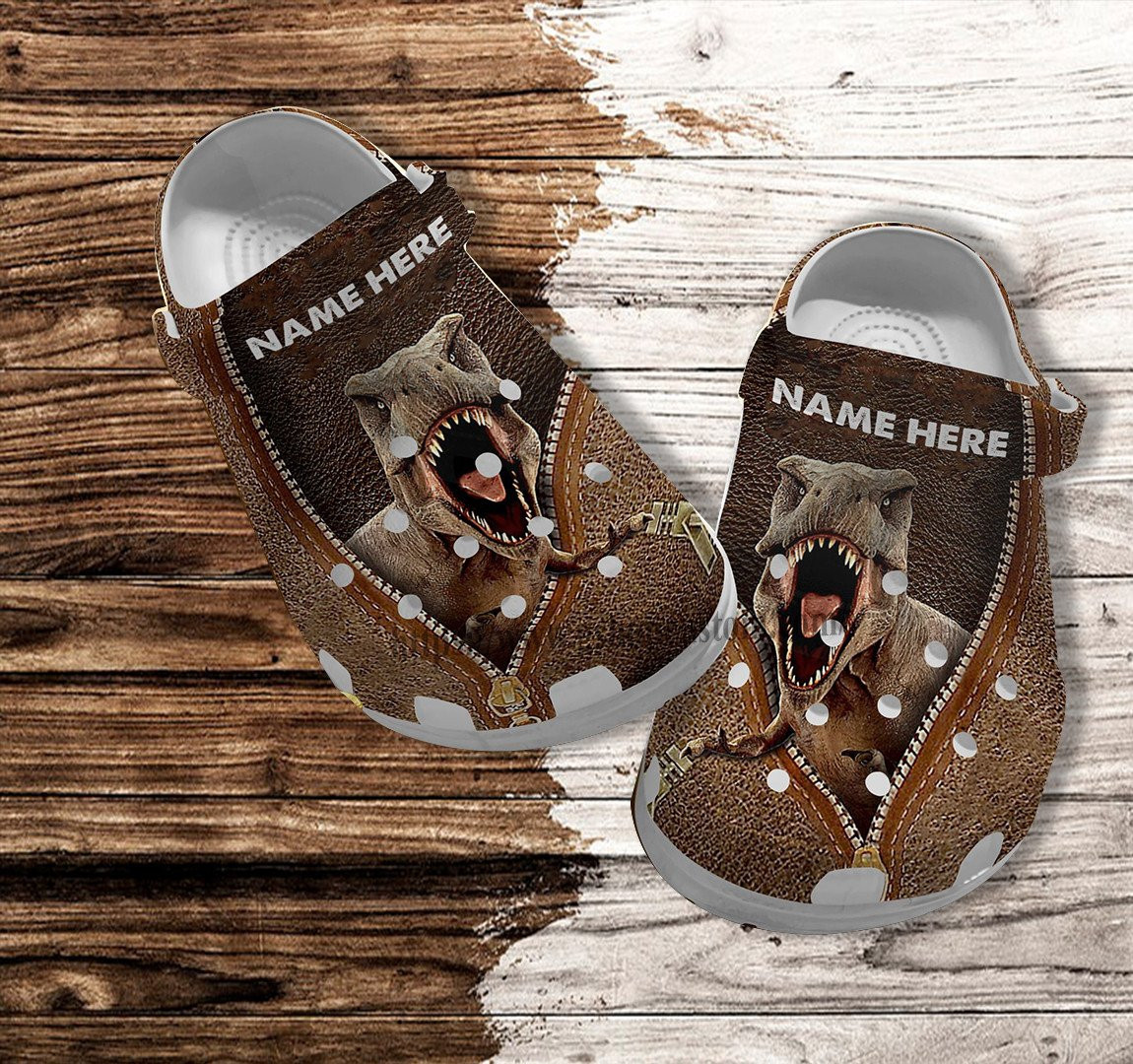 Merchidea Dinosaur T-Rex Roar Leather Croc Shoes Gift Husband- Scary Dinosaur Shoes Croc Clogs Gift Men Women