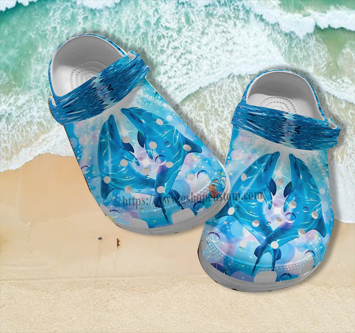 Merchidea Dolphin Couple Croc Shoes Gift Bestie- Dolphin Lover Ocean Rainbow Shoes Croc Clogs Gift Sister