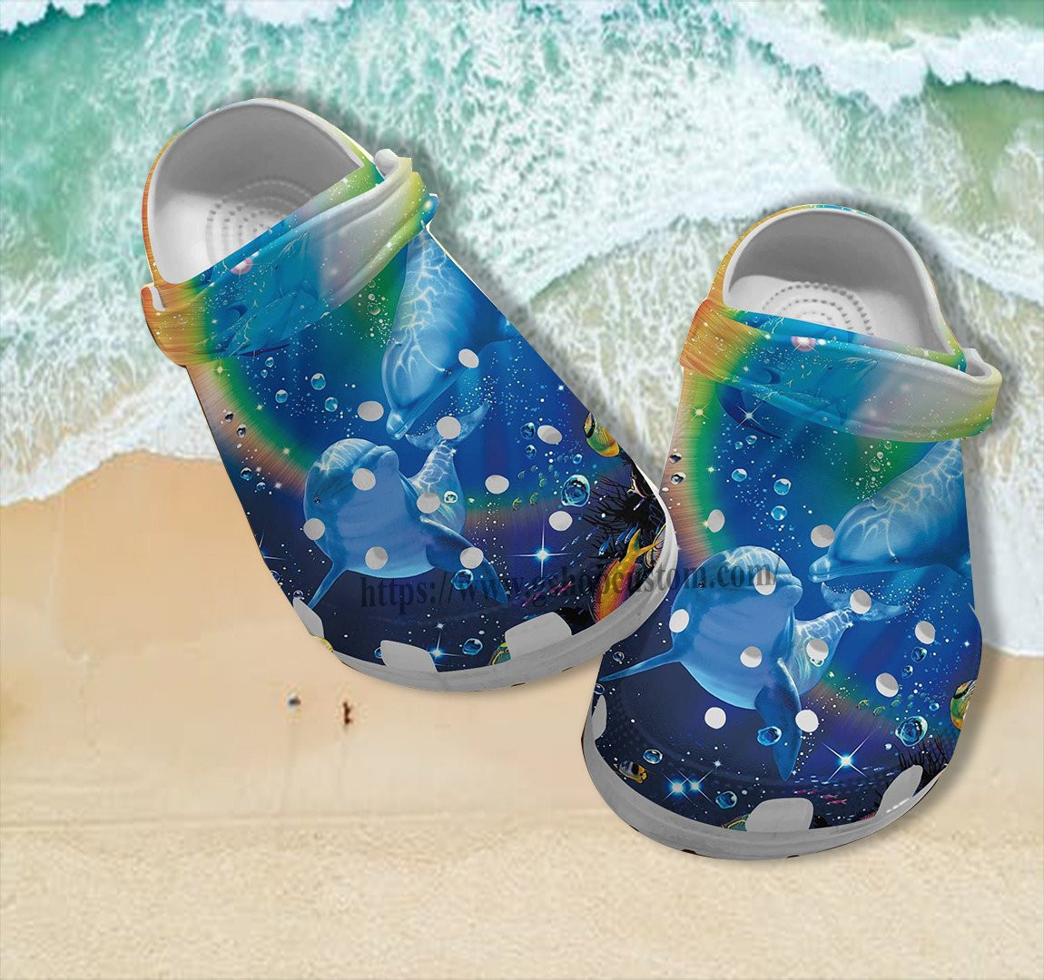 Merchidea Dolphin Girl Croc Shoes Gift Women- Dolphin Lover Ocean Rainbow Shoes Croc Clogs Gift Birthday