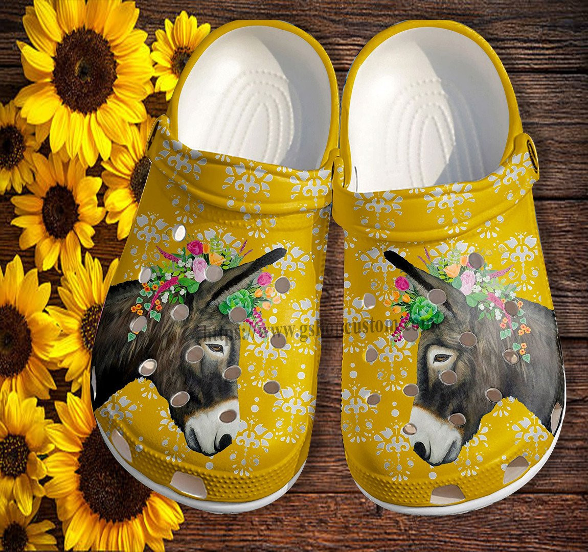 Merchidea Donkey Flower Boho Shoes Gift Farmer- Donkey Girl Horse Lover Clogs Gift Women