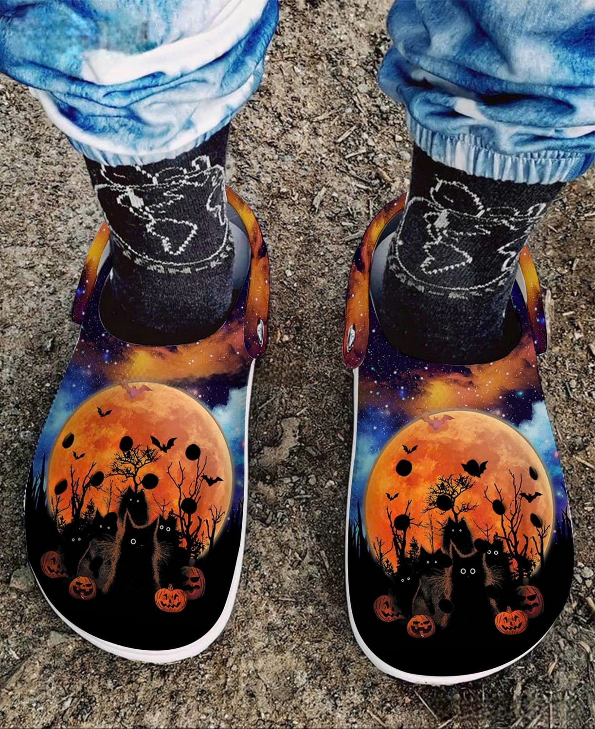 Merchidea Dream Night Black Cat Halloween Crocs Crocband Clogs Shoes Comfortable For Men Women and Kids