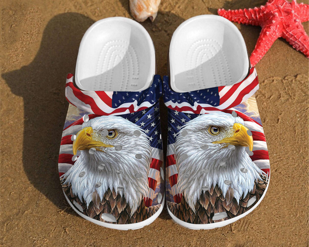 Merchidea Eagle America Flag Independence Us Day For Men And Women Gift For Fan Classic Water Rubber clog Shoes Comfy Footwear