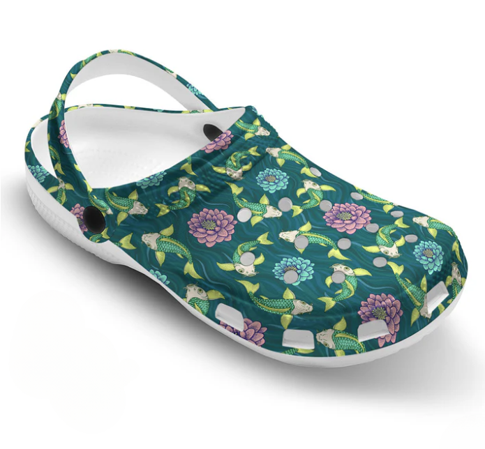 Merchidea Elegant Green Koi Fish Crocs Crocband Clogs Shoes Comfortable For Men Women and Kids