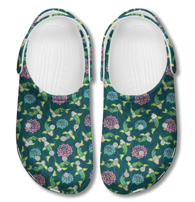 Merchidea Elegant Green Koi Fish Crocs Crocband Clogs Shoes Comfortable For Men Women and Kids