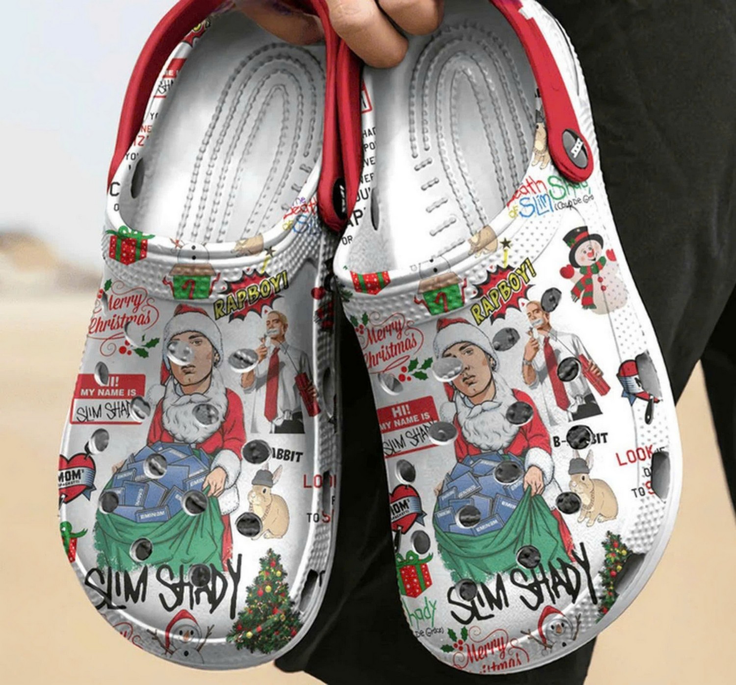 Merchidea Eminem Music Christmas Crocs Crocband Clogs Shoes Comfortable For Men Women and Kids