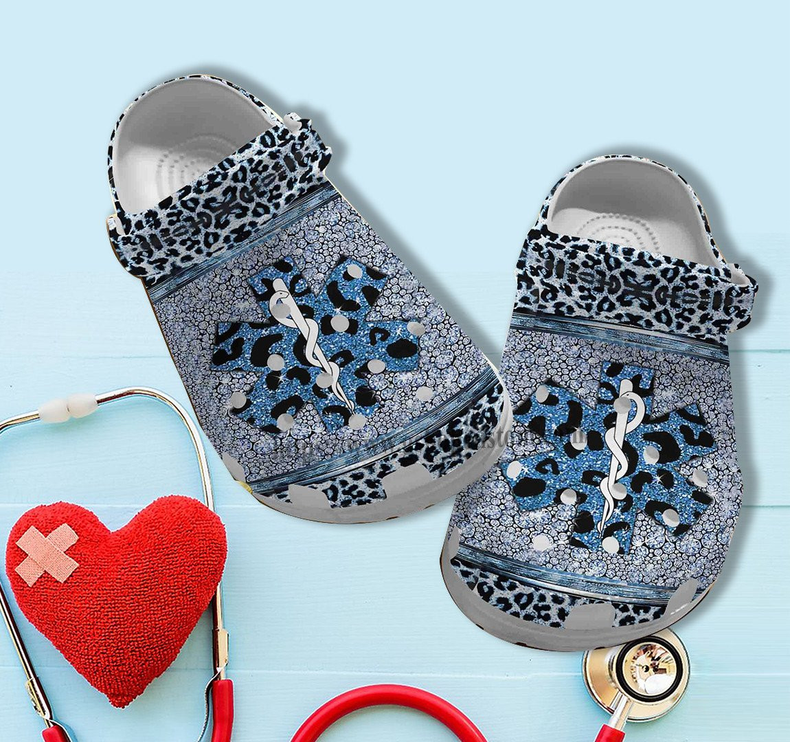 Merchidea Ems Girl Worker Leopard Twinkle Blue Croc Shoes Gift Mother Day 2022- Ems Girl Shoes Croc Clogs Gift Team Worker