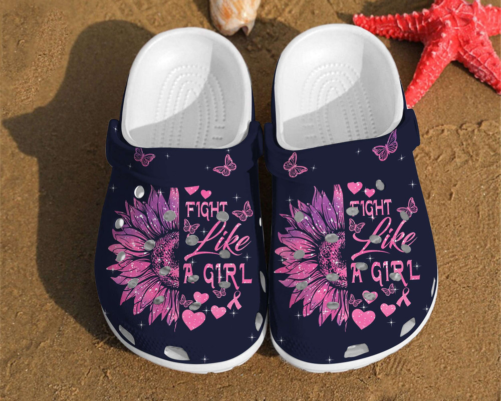 Merchidea Fight Like A Girl Sunflower Cancer Breast Rubber clog Shoes Comfy Footwear