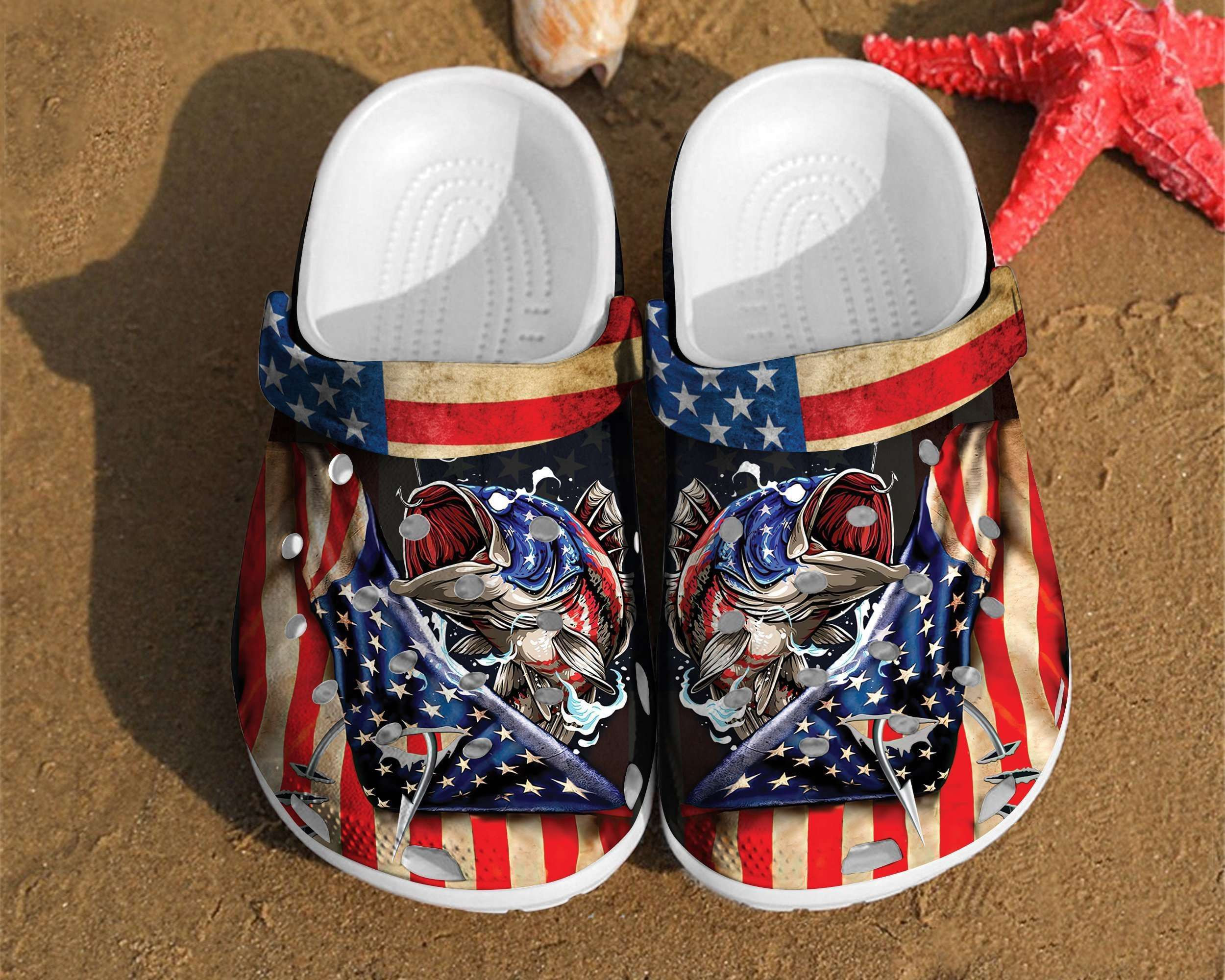 Merchidea Fishing America Flag Independence Us Day Gift 4Th Of July Crocband Clogs