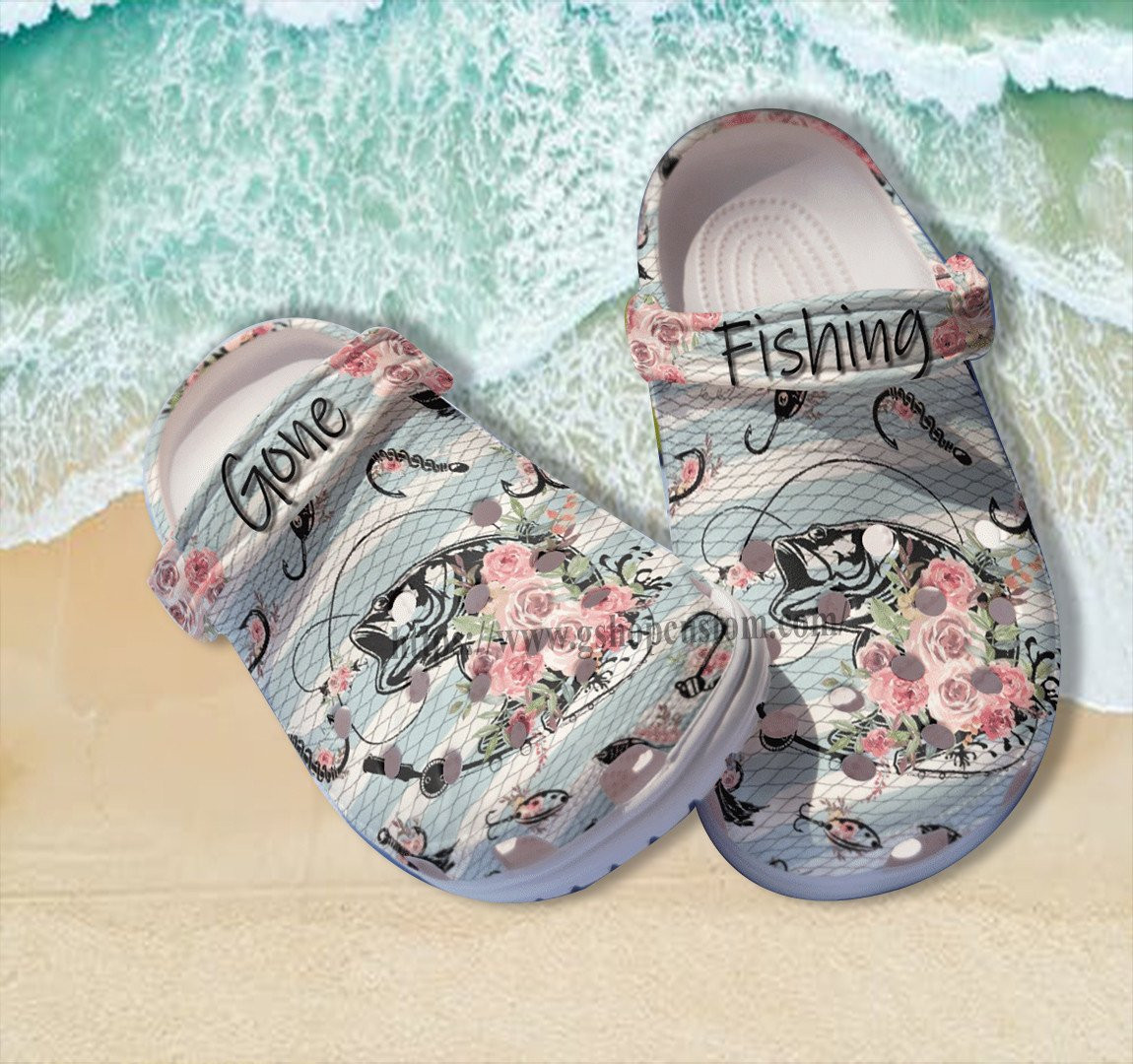 Merchidea Fishing Flower Girl Croc Shoes Gift Mother Day Grandma- Hook Fishing Shoes Croc Clogs Gift Women
