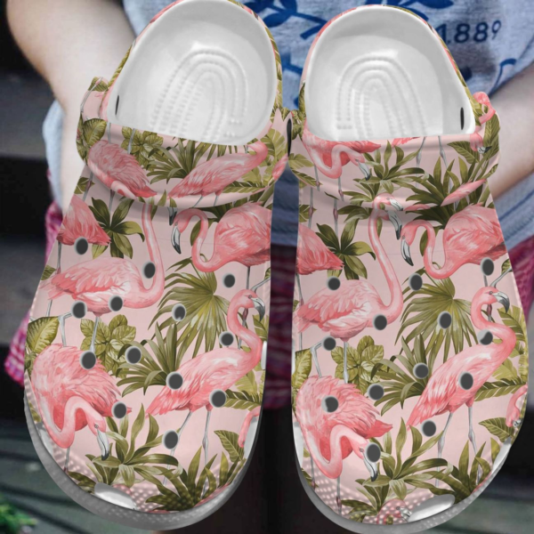 Merchidea Flamingo And Tropical Leaves Crocs Crocband Clogs Shoes Comfortable For Men Women and Kids