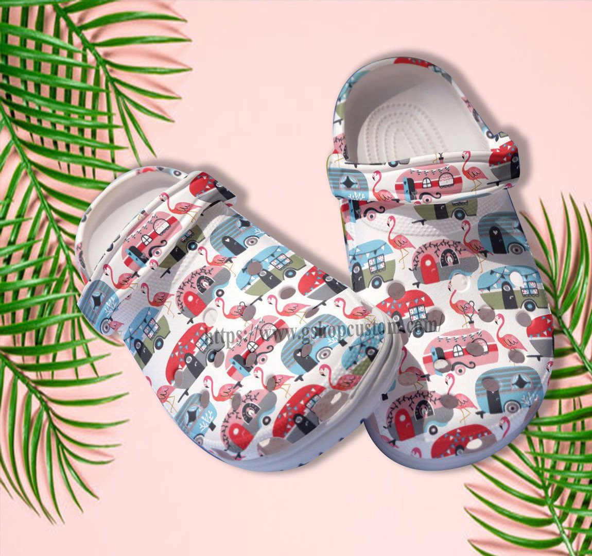 Merchidea Flamingo Camping Bus Croc Shoes Gift Scout - Camping Flamingo Shoes Croc Clogs Gift Step Daughter