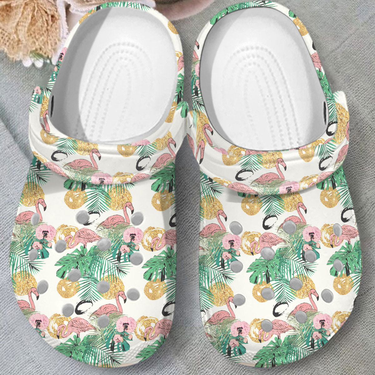 Merchidea Flamingo Glitter Crocs Crocband Clogs Shoes Comfortable For Men Women and Kids