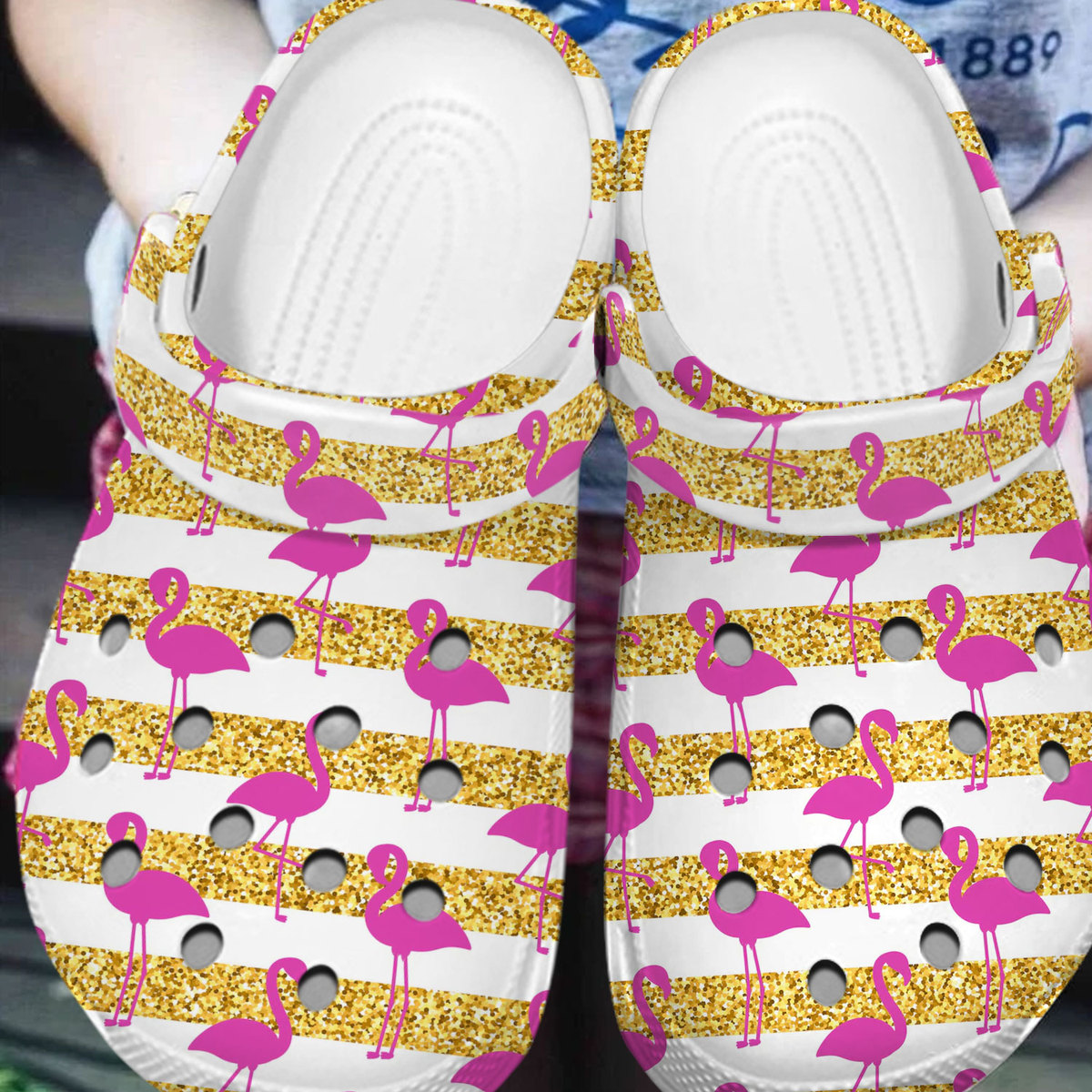 Merchidea Flamingo Glitter Crocs Crocband Clogs Shoes Comfortable For Men Women and Kids