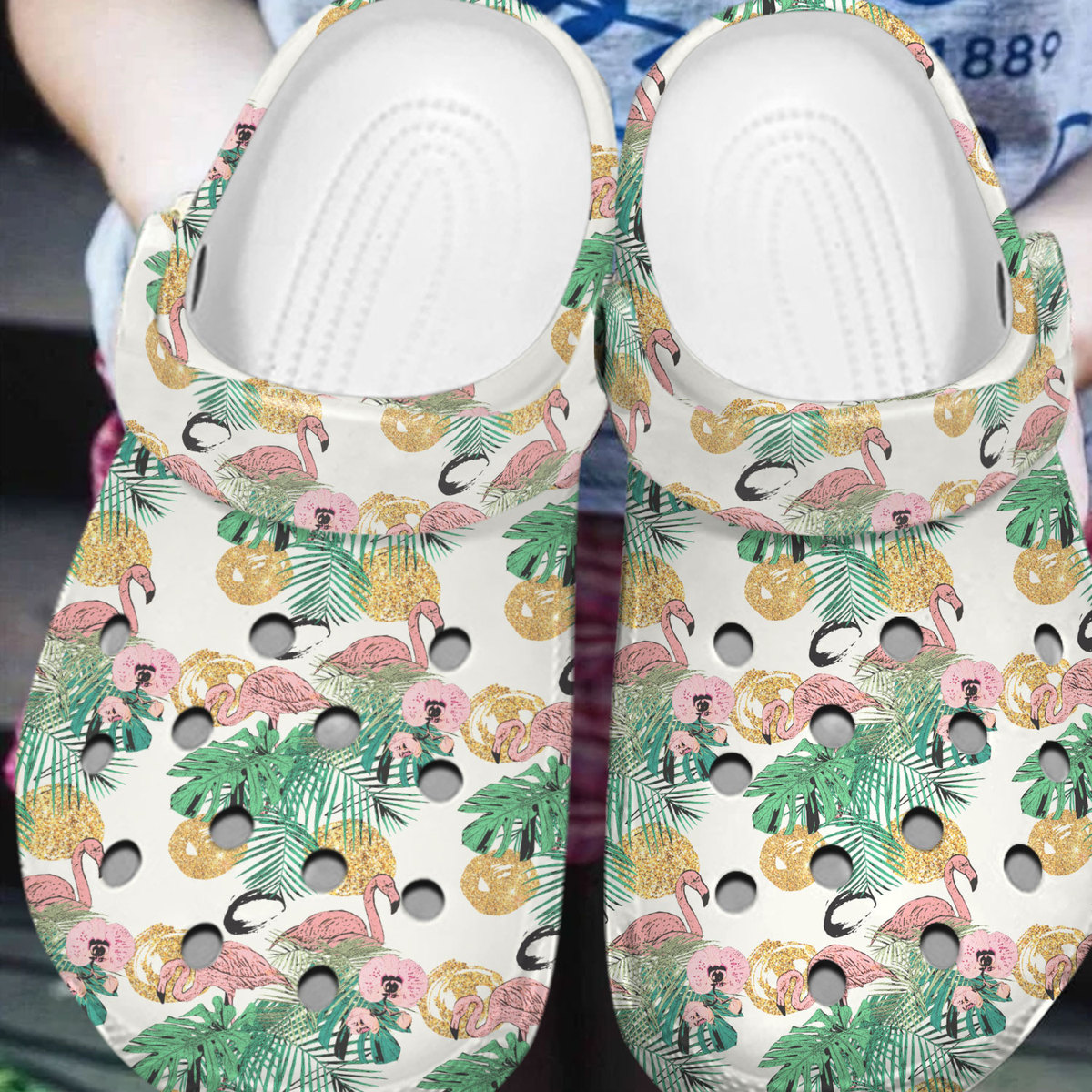 Merchidea Flamingo Glitter Crocs Crocband Clogs Shoes Comfortable For Men Women and Kids