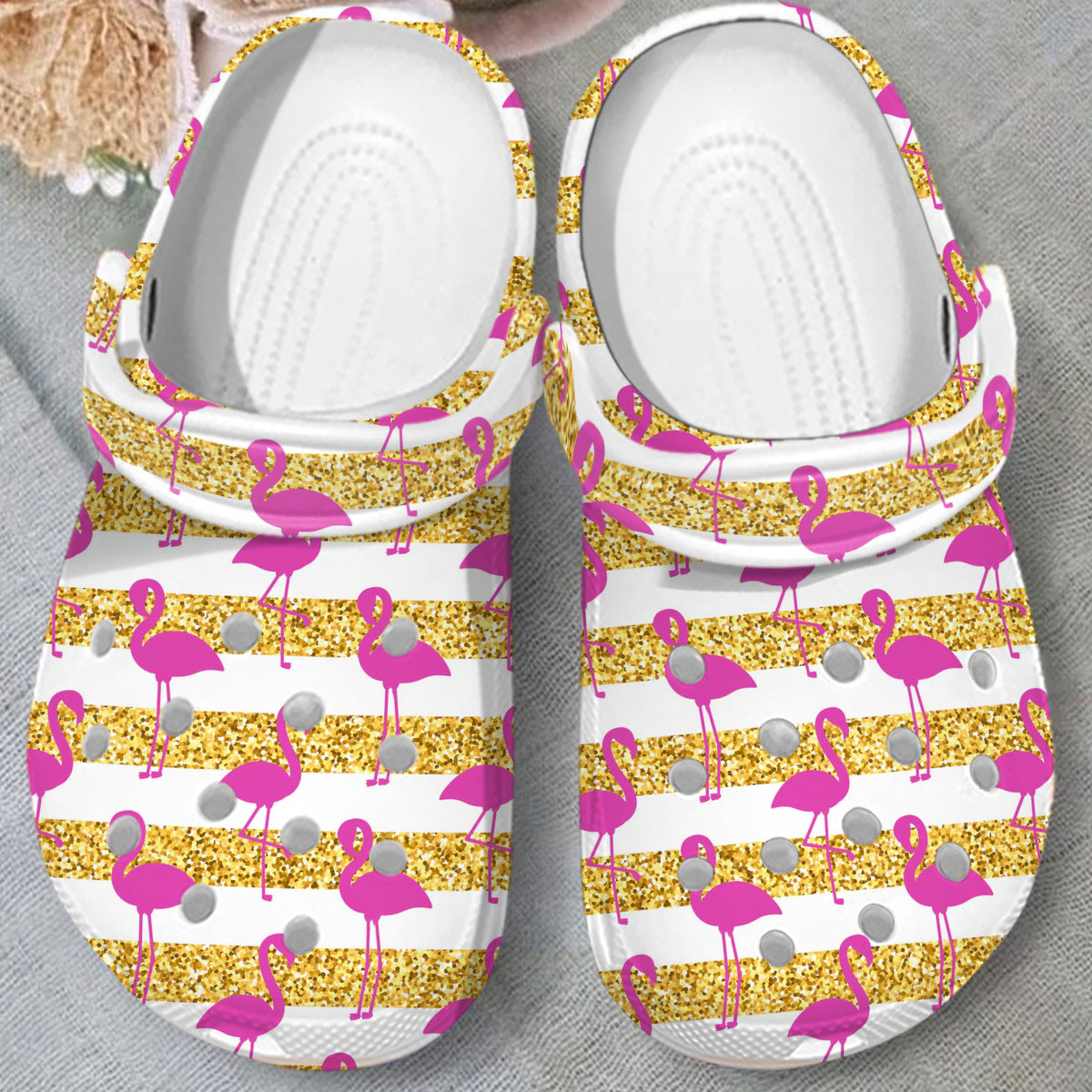 Merchidea Flamingo Glitter Crocs Crocband Clogs Shoes Comfortable For Men Women and Kids