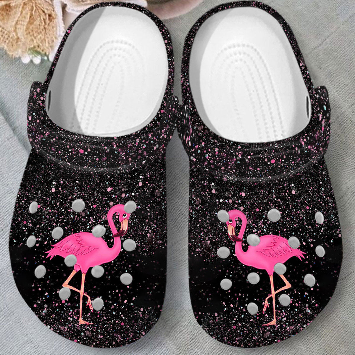 Merchidea Flamingo Glitter Crocs Crocband Clogs Shoes Comfortable For Men Women and Kids