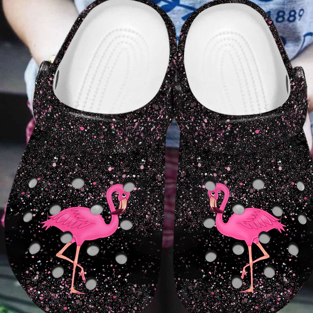 Merchidea Flamingo Glitter Crocs Crocband Clogs Shoes Comfortable For Men Women and Kids