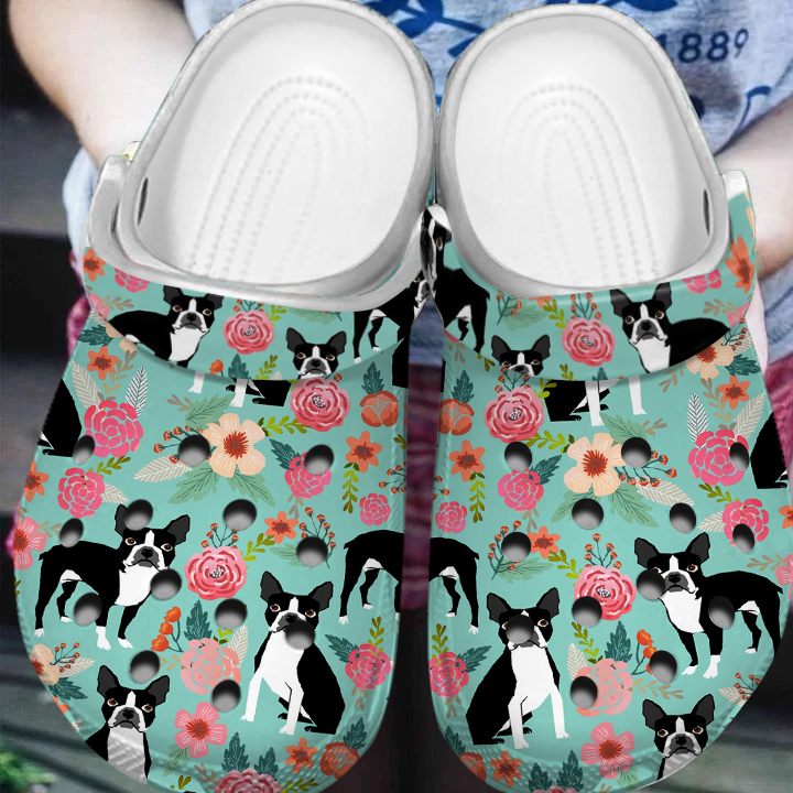 Merchidea Floral Boston Terriers Animal Crocs Crocband Clogs Shoes Comfortable For Men Women and Kids