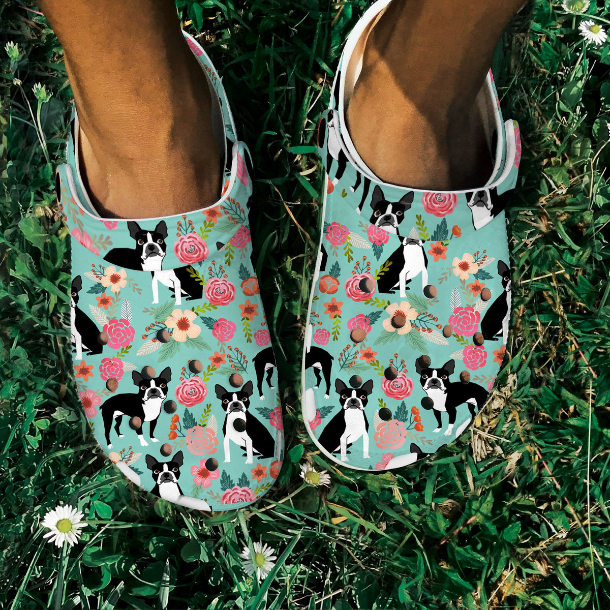 Merchidea Floral Boston Terriers Animal Crocs Crocband Clogs Shoes Comfortable For Men Women and Kids