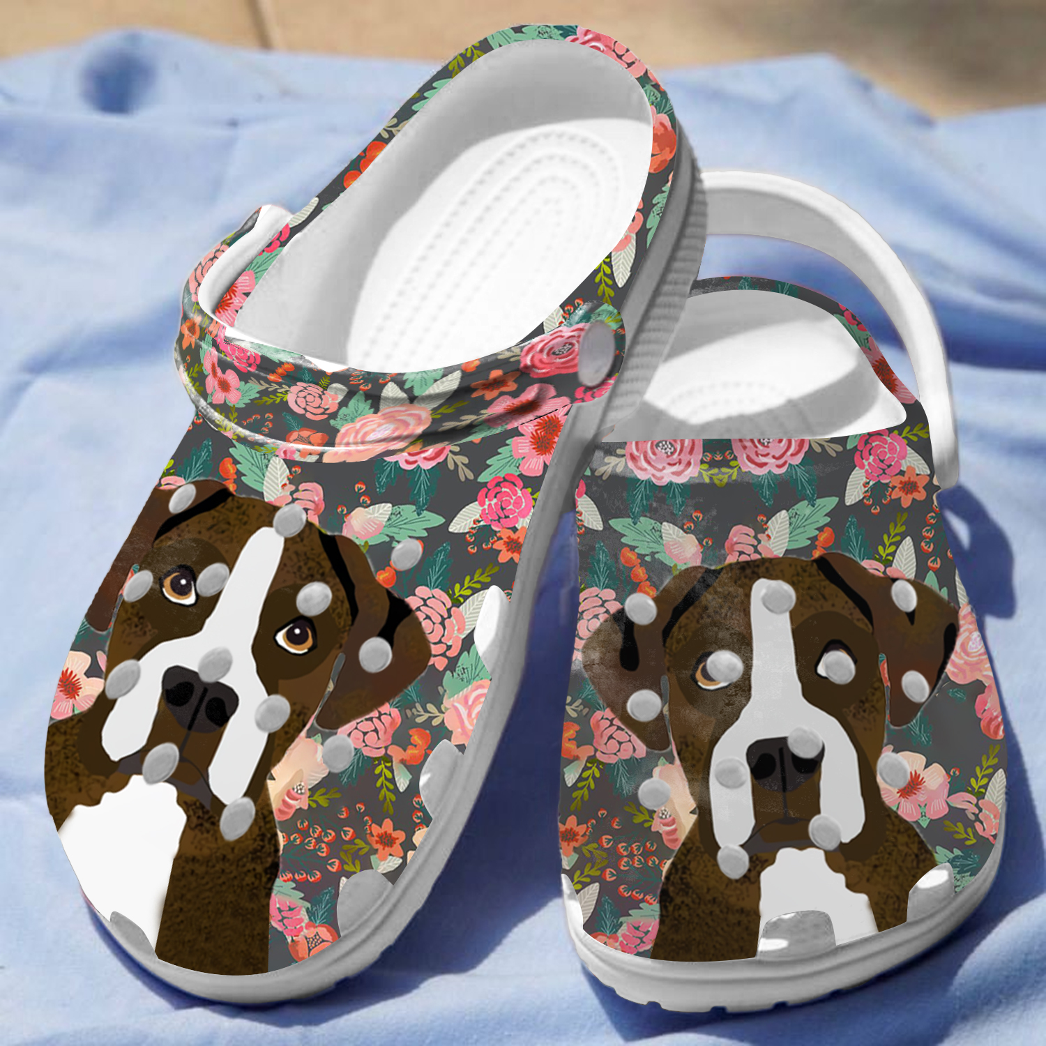 Merchidea Floral Boxer Dog Animal Crocs Crocband Clogs Shoes Comfortable For Men Women and Kids