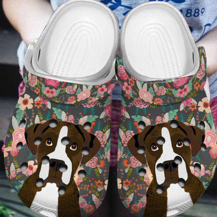 Merchidea Floral Boxer Dog Animal Crocs Crocband Clogs Shoes Comfortable For Men Women and Kids