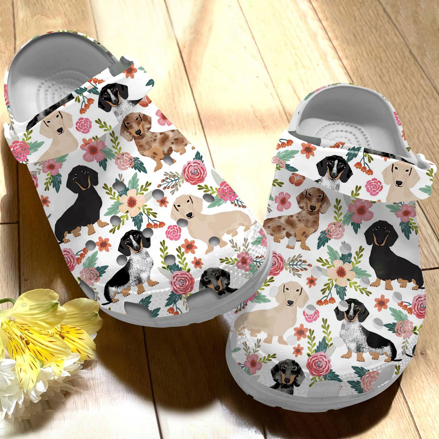 Merchidea Floral Dachshund Crocs Crocband Clogs Shoes Comfortable For Men Women and Kids