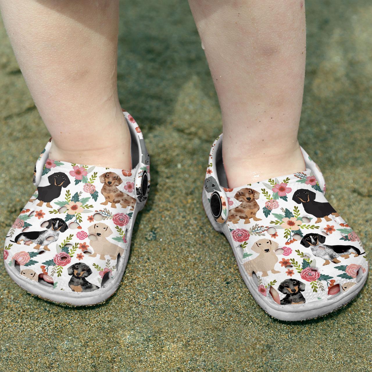 Merchidea Floral Dachshund Crocs Crocband Clogs Shoes Comfortable For Men Women and Kids