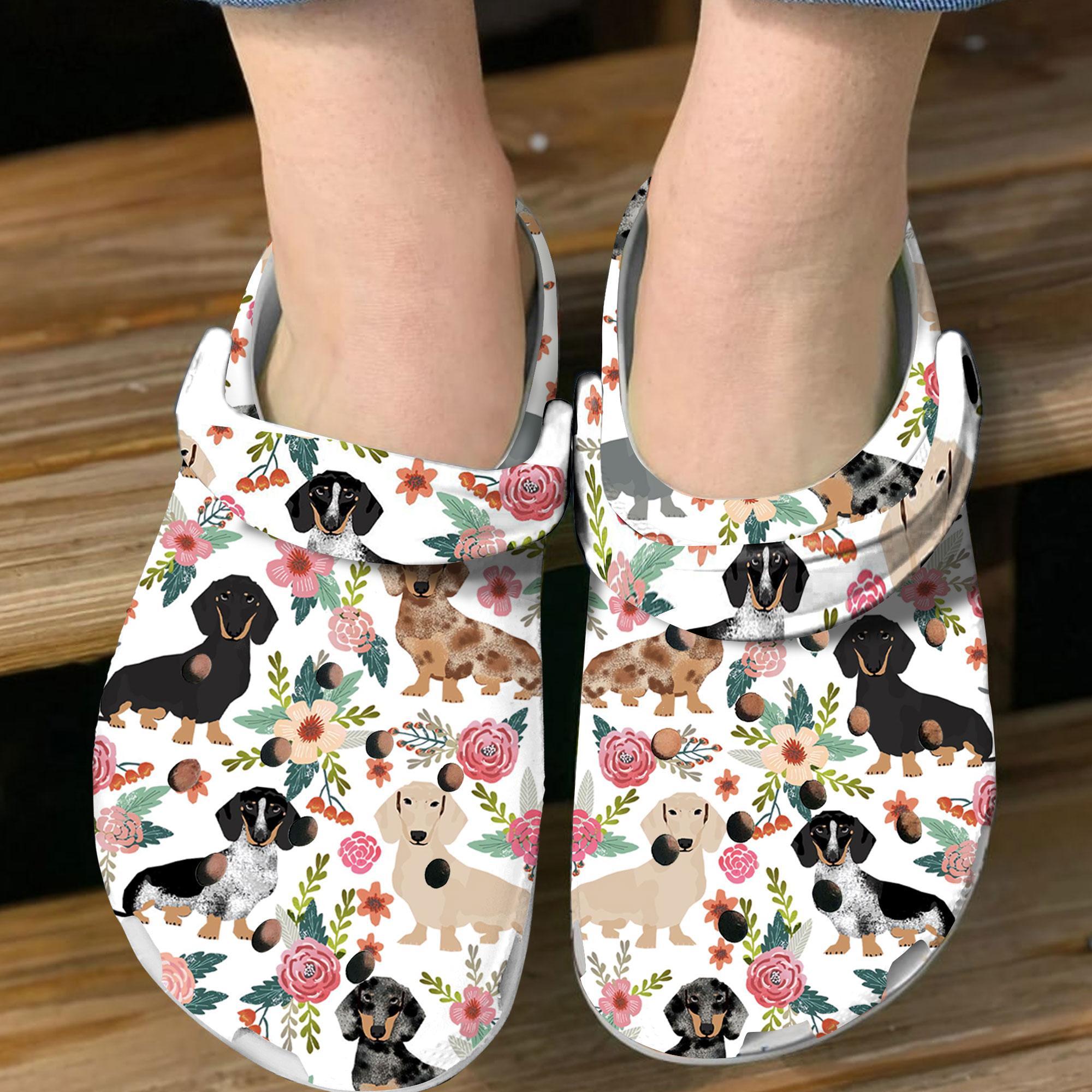 Merchidea Floral Dachshund Crocs Crocband Clogs Shoes Comfortable For Men Women and Kids