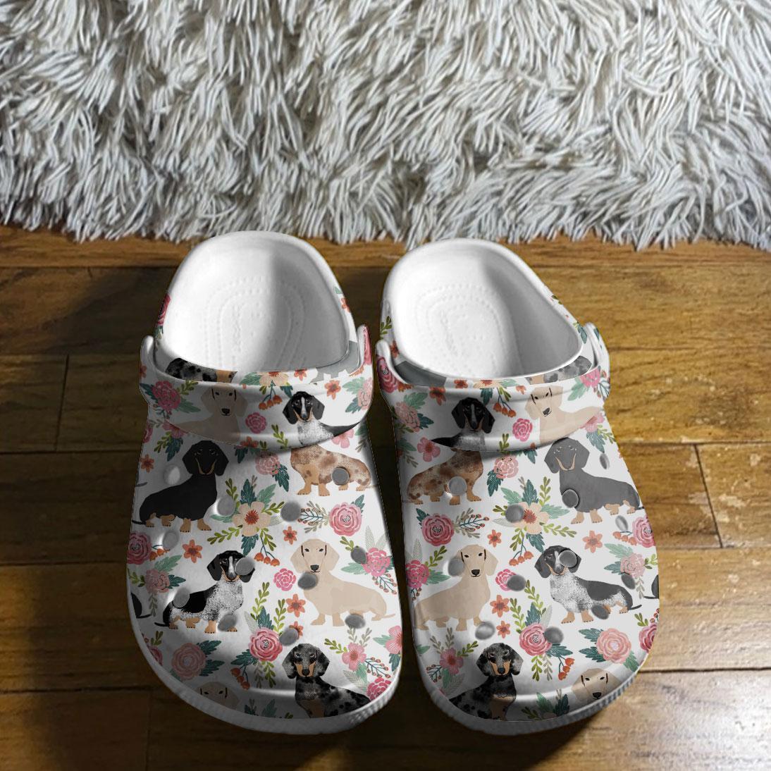 Merchidea Floral Dachshund Crocs Crocband Clogs Shoes Comfortable For Men Women and Kids