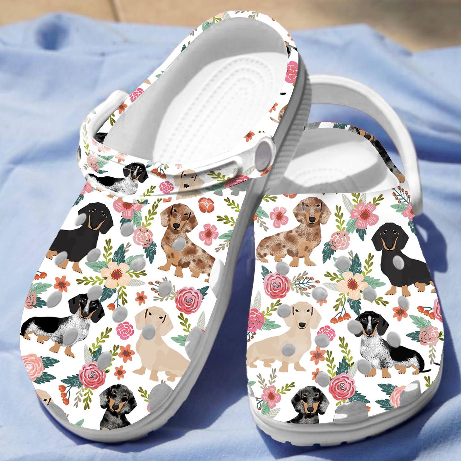 Merchidea Floral Dachshund Crocs Crocband Clogs Shoes Comfortable For Men Women and Kids