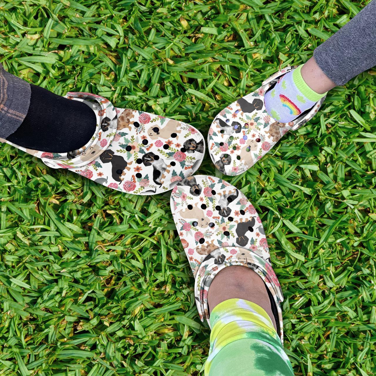 Merchidea Floral Dachshund Crocs Crocband Clogs Shoes Comfortable For Men Women and Kids