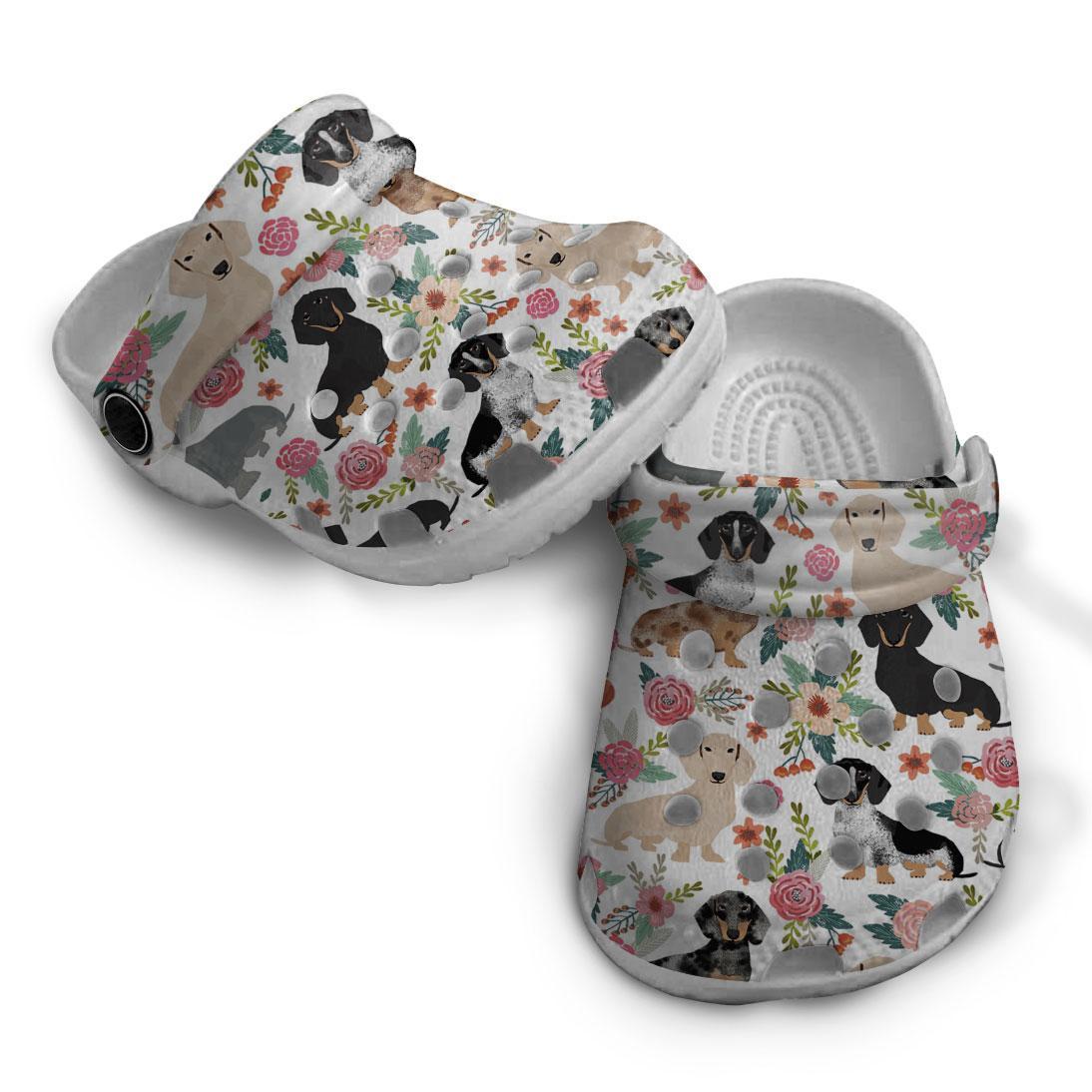 Merchidea Floral Dachshund Crocs Crocband Clogs Shoes Comfortable For Men Women and Kids
