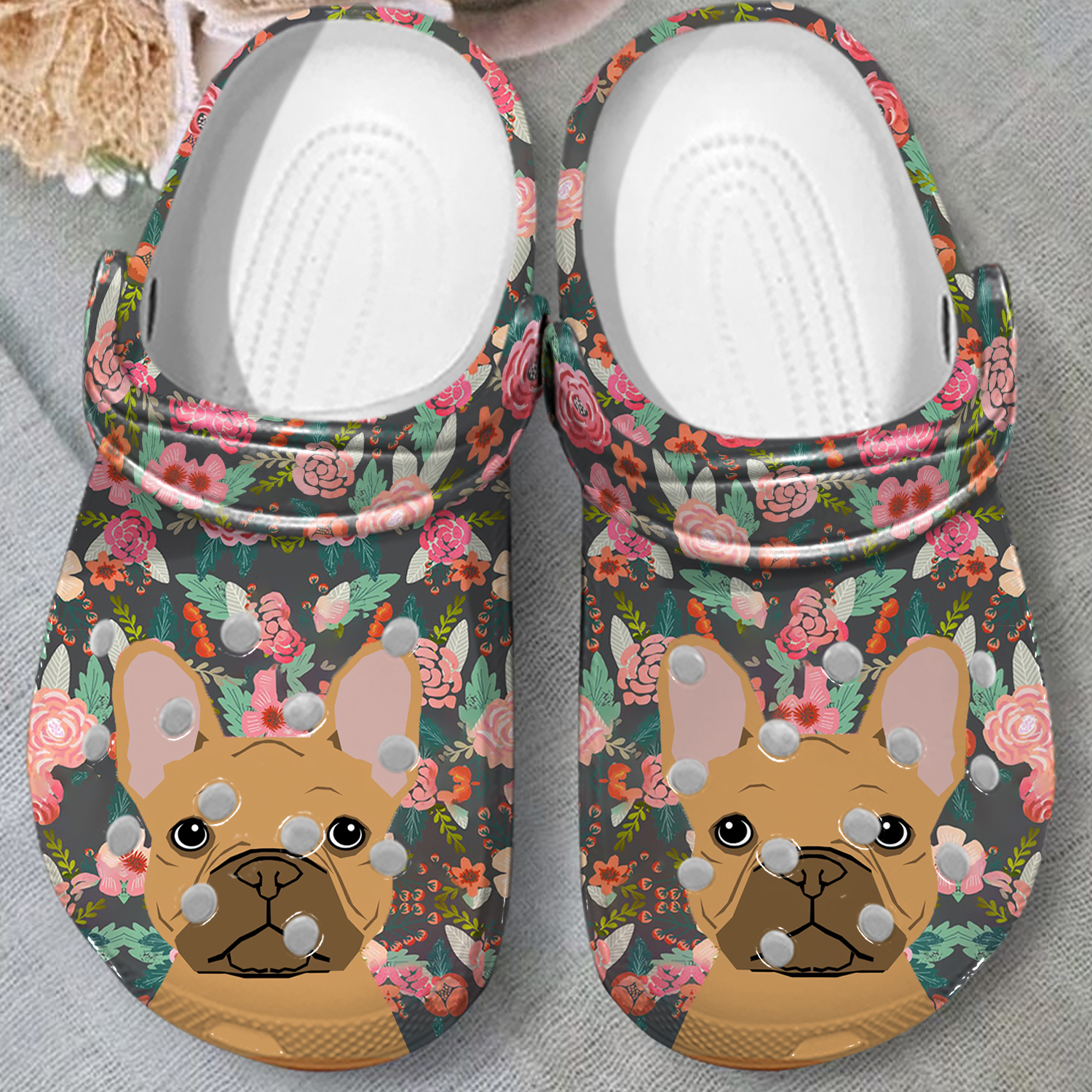 Merchidea Floral French Bull Dog Crocs Crocband Clogs Shoes Comfortable For Men Women and Kids