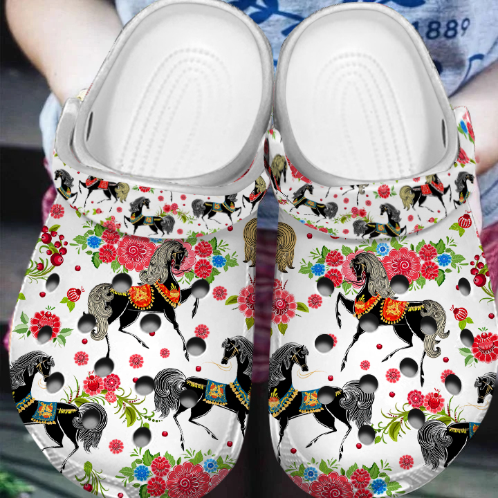Merchidea Floral Horse Crocs Crocband Clogs Shoes Comfortable For Men Women and Kids