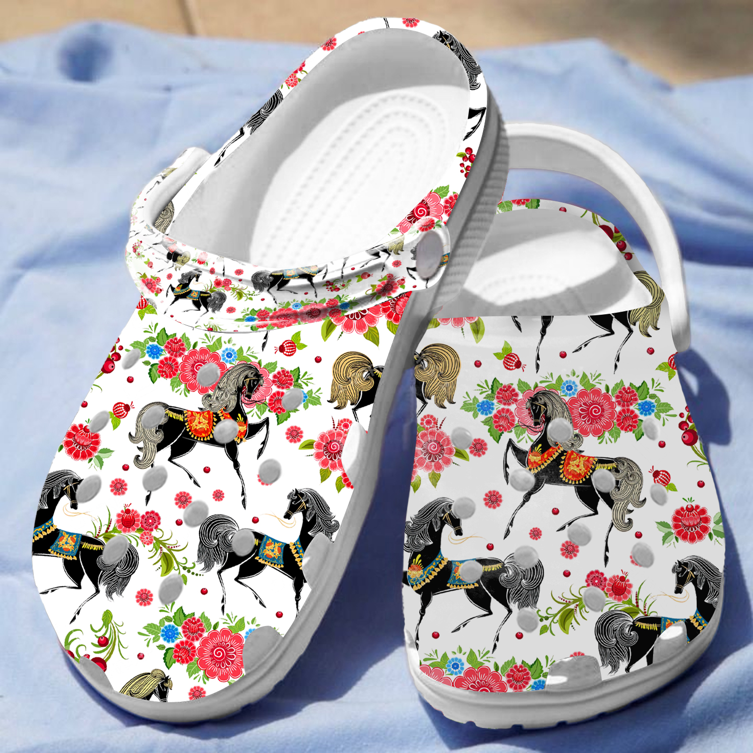 Merchidea Floral Horse Crocs Crocband Clogs Shoes Comfortable For Men Women and Kids