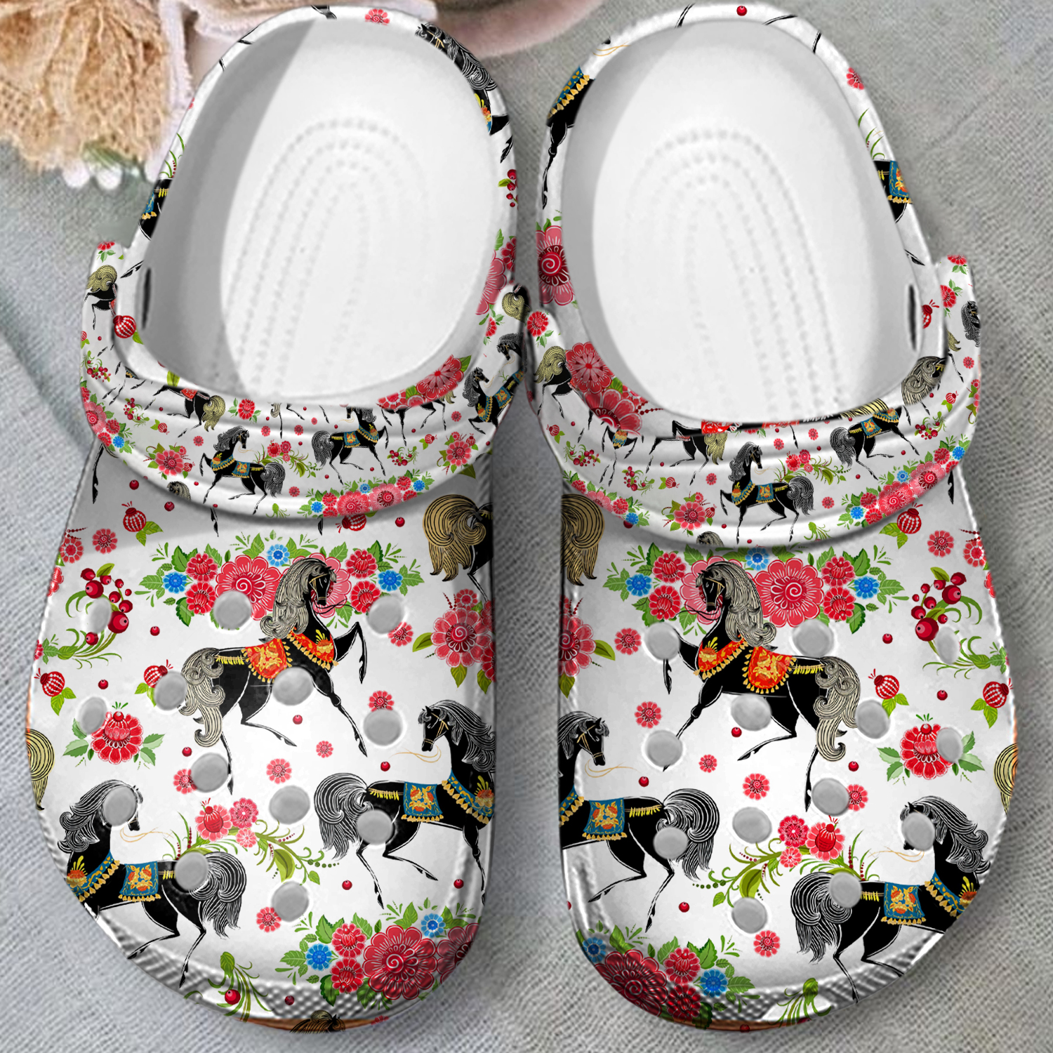 Merchidea Floral Horse Crocs Crocband Clogs Shoes Comfortable For Men Women and Kids