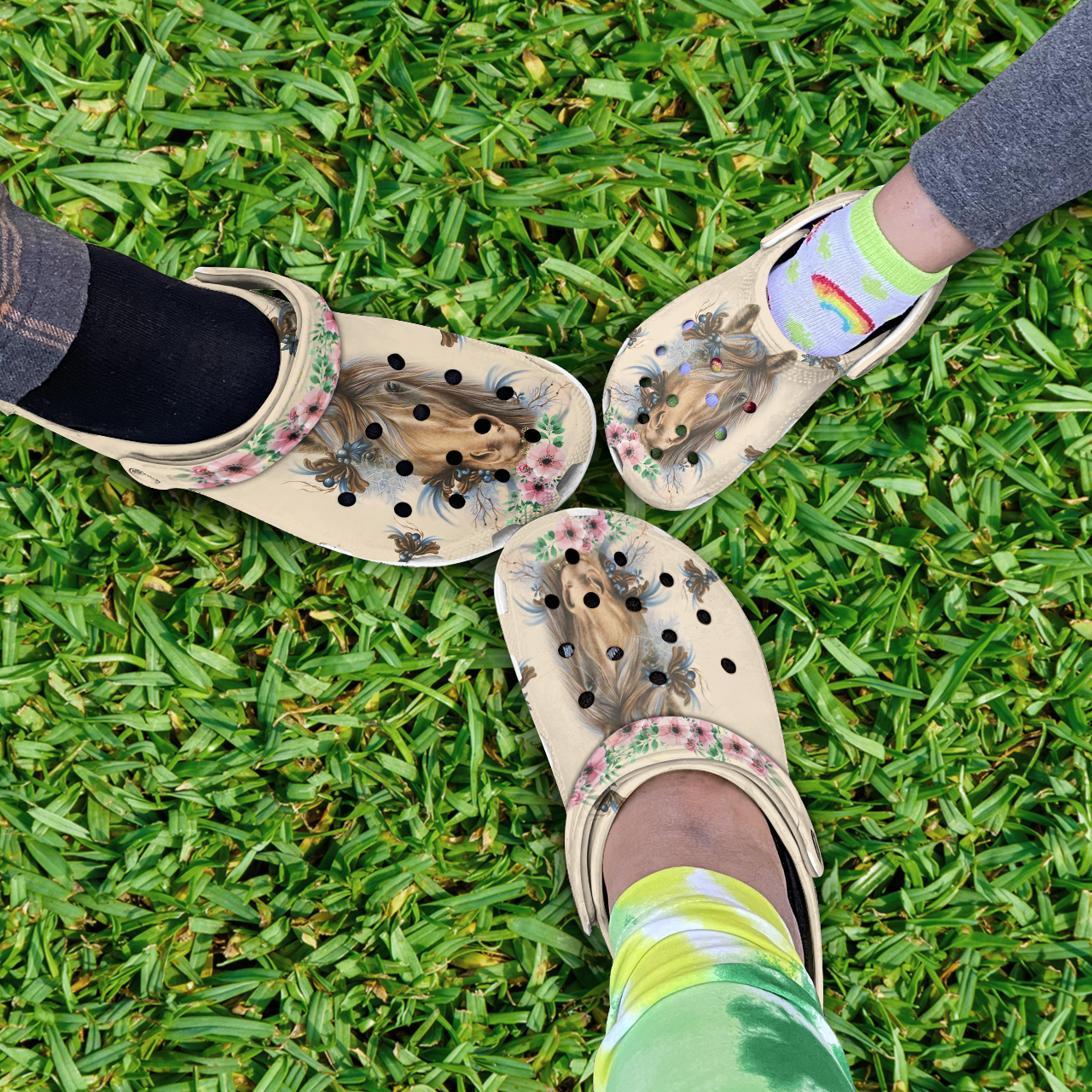 Merchidea Flower Horse Crocs Crocband Clogs Shoes Comfortable For Men Women and Kids