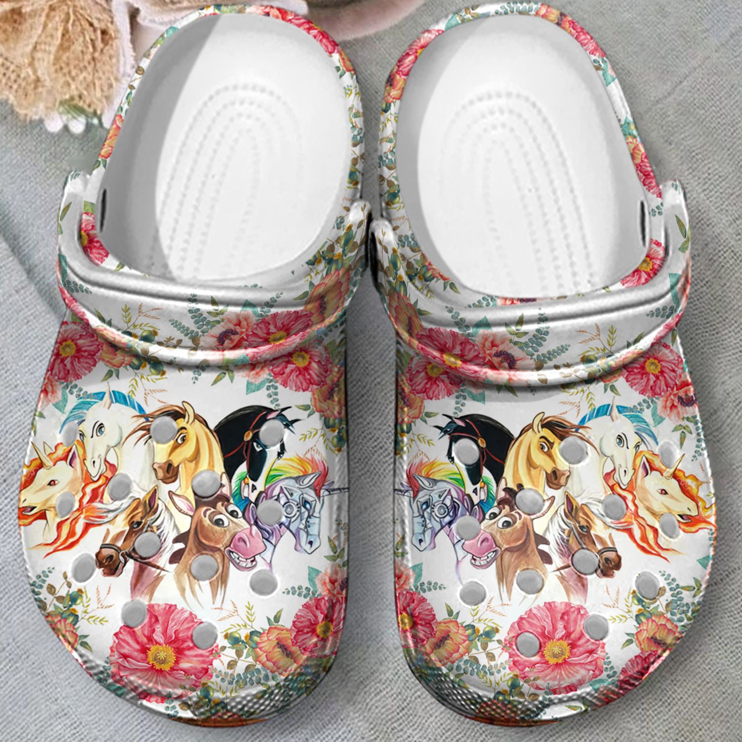 Merchidea Flower Horse Crocs Crocband Clogs Shoes Comfortable For Men Women and Kids