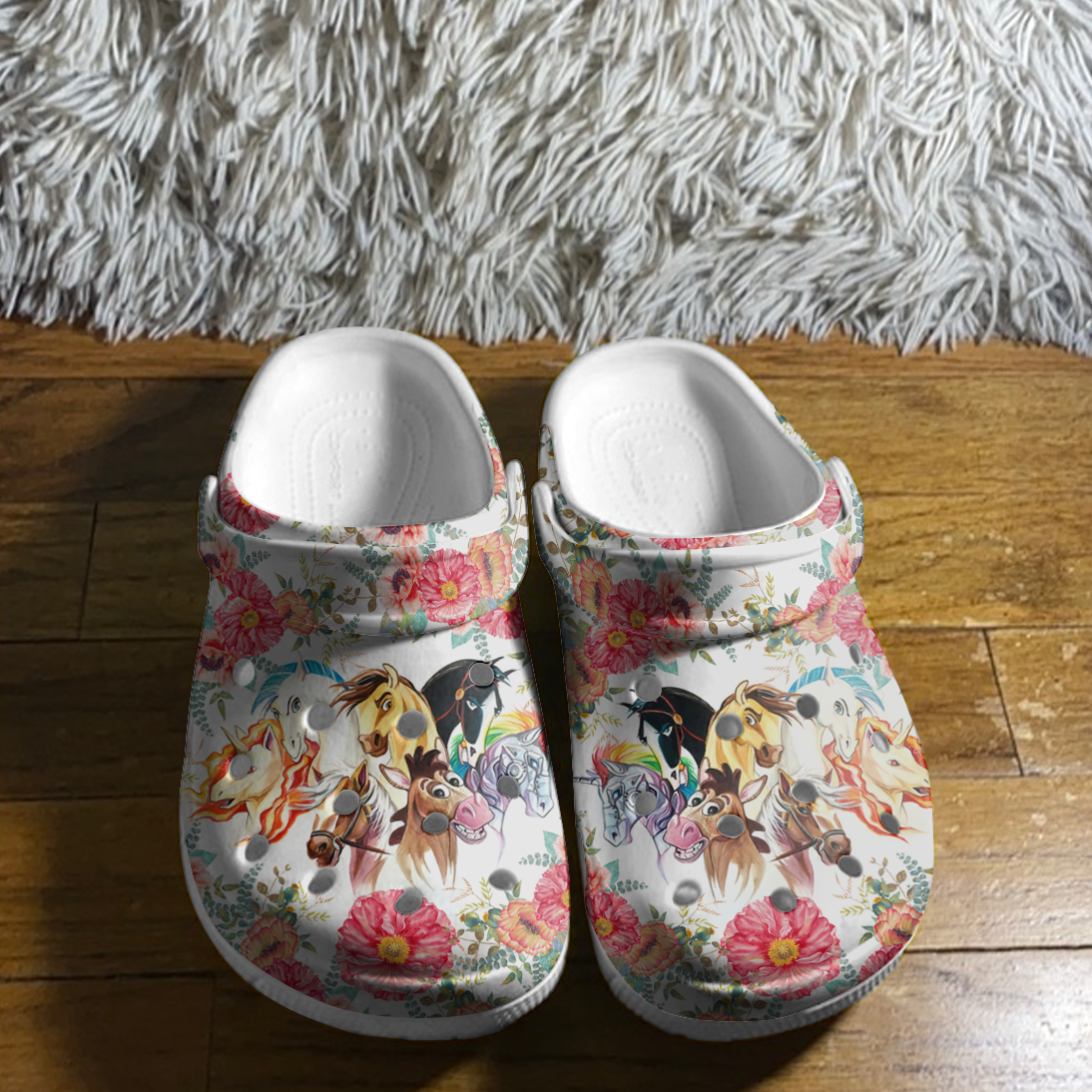 Merchidea Flower Horse Crocs Crocband Clogs Shoes Comfortable For Men Women and Kids