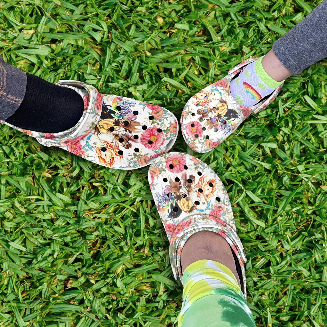 Merchidea Flower Horse Crocs Crocband Clogs Shoes Comfortable For Men Women and Kids