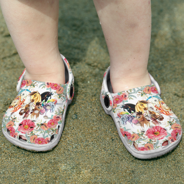 Merchidea Flower Horse Crocs Crocband Clogs Shoes Comfortable For Men Women and Kids