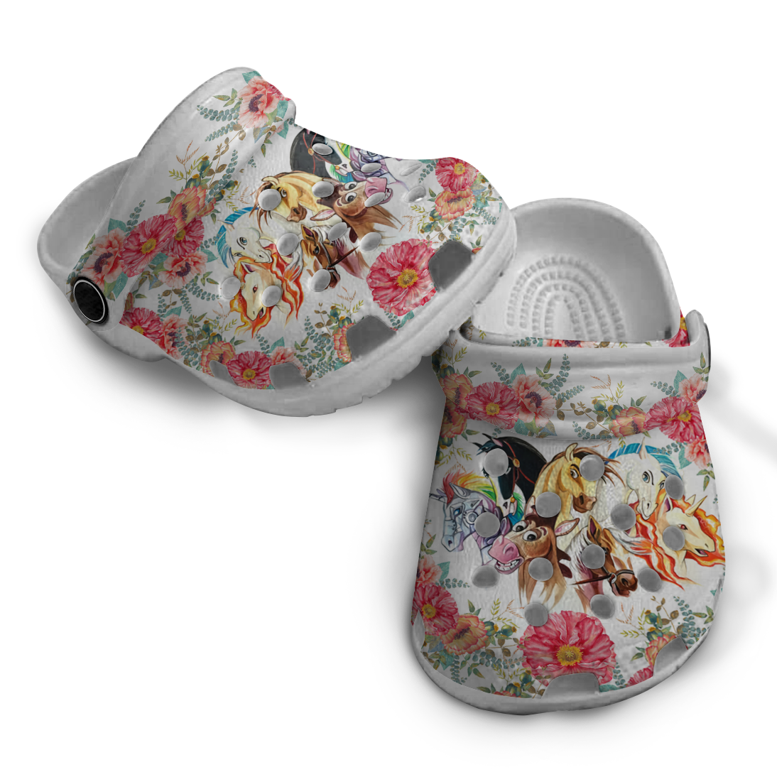 Merchidea Flower Horse Crocs Crocband Clogs Shoes Comfortable For Men Women and Kids