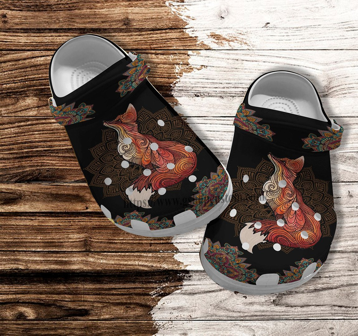 Merchidea Fox Boho Art Croc Shoes Gift Grandma- Fox Girl Lover Shoes Croc Clogs Customize Gift Birthday